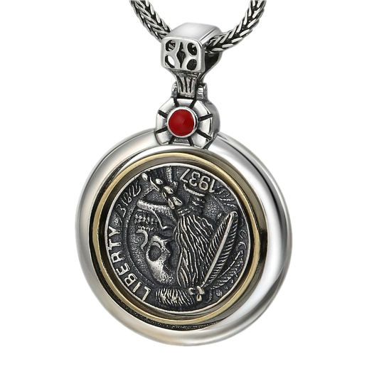 Retro Copper Double-Sided Pendant Of Skull Head For Men / Gothic Accessories In Rock Style