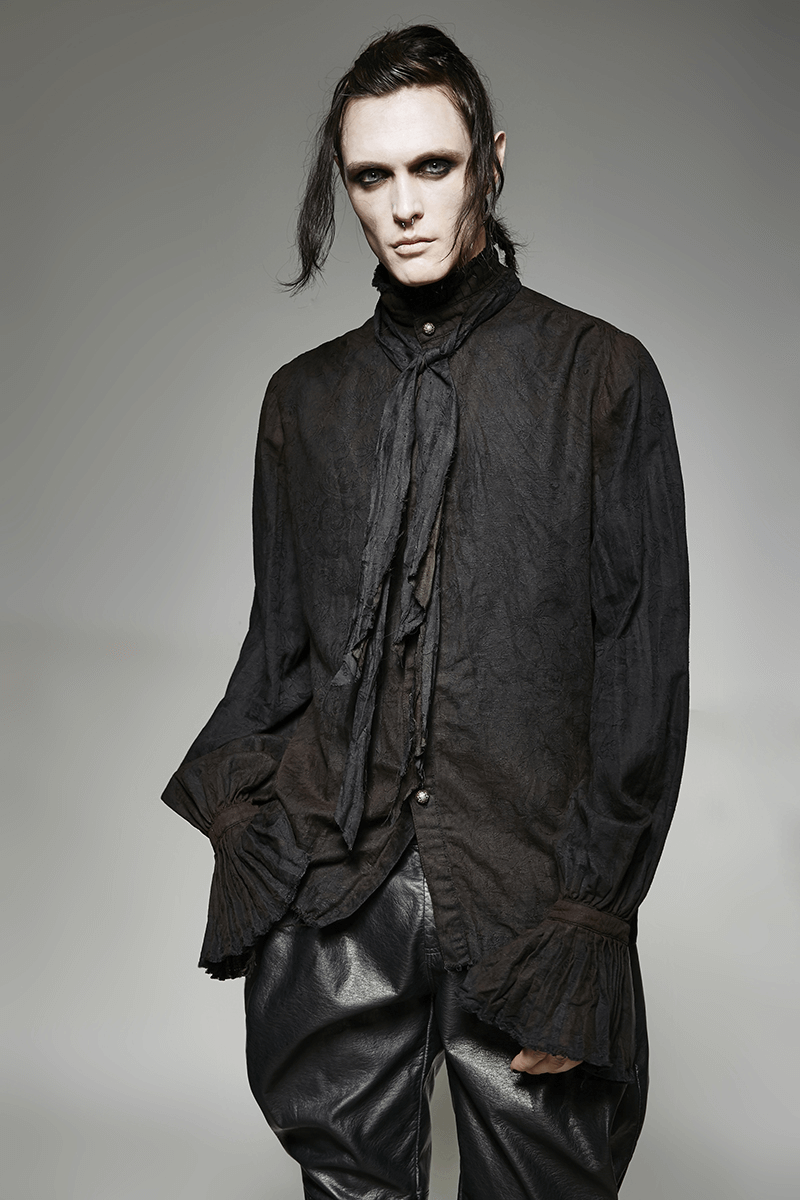 Retro Linen Steampunk Shirt with Tie Detail for Men