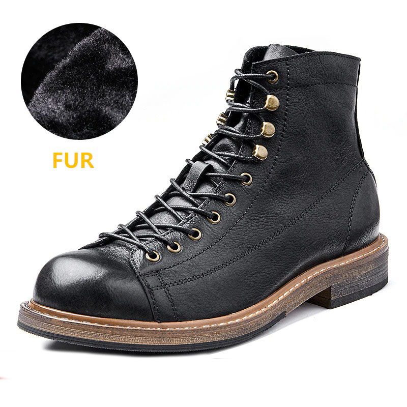 Retro Men's Big Round Toe Lace Up Ankle Boots / Casual Male Genuine Leather Shoes