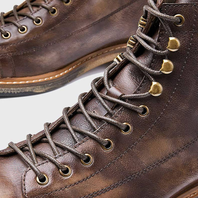 Retro Men's Big Round Toe Lace Up Ankle Boots / Casual Male Genuine Leather Shoes