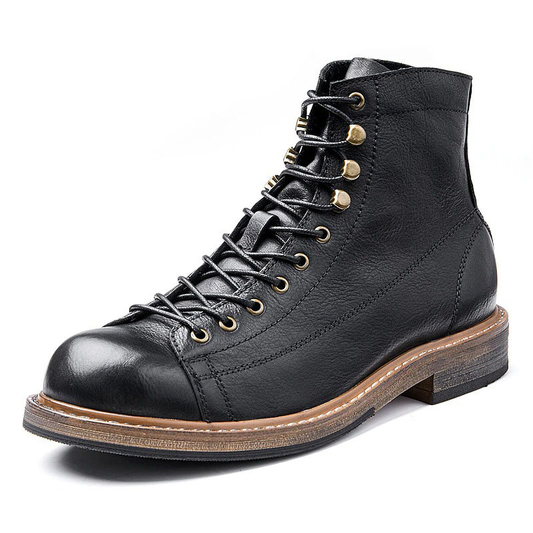 Retro Men's Big Round Toe Lace Up Ankle Boots / Casual Male Genuine Leather Shoes