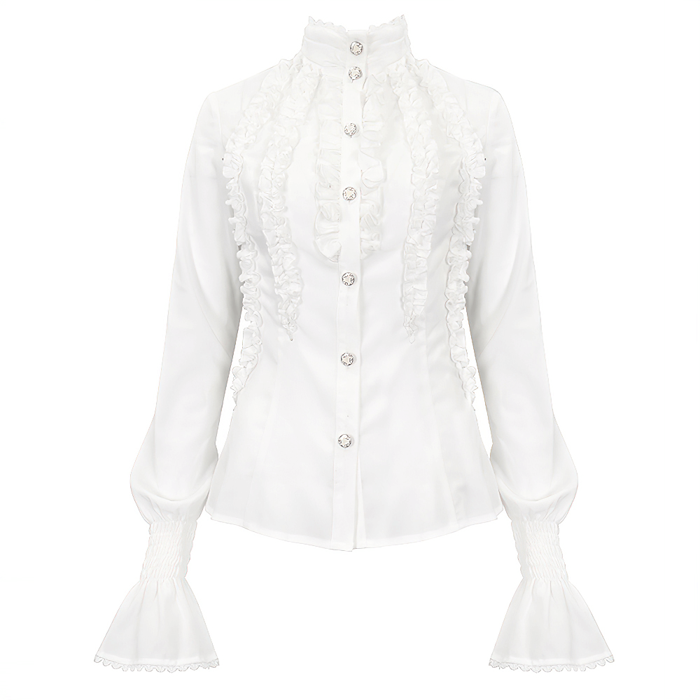 Retro Ruffles Flared Cuff on Sleeves Shirt / Gothic Slim White Blouse