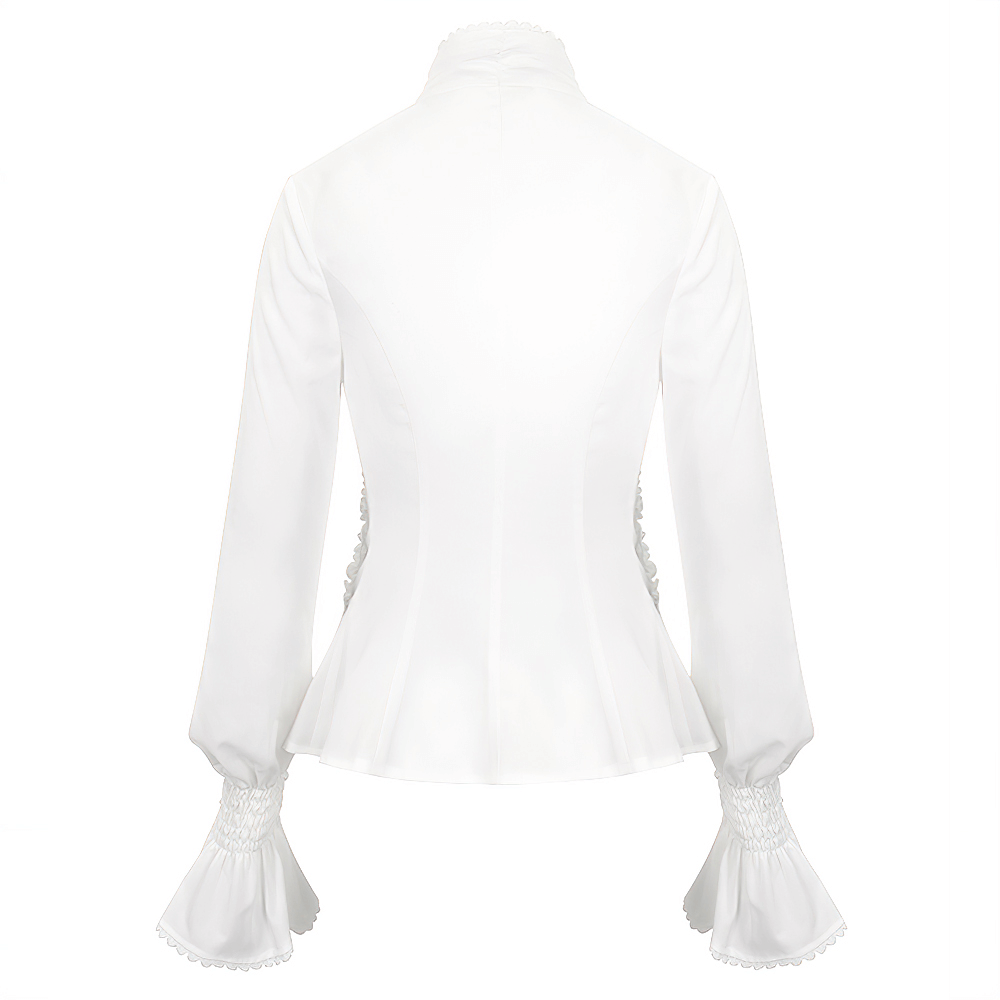 Retro Ruffles Flared Cuff on Sleeves Shirt / Gothic Slim White Blouse