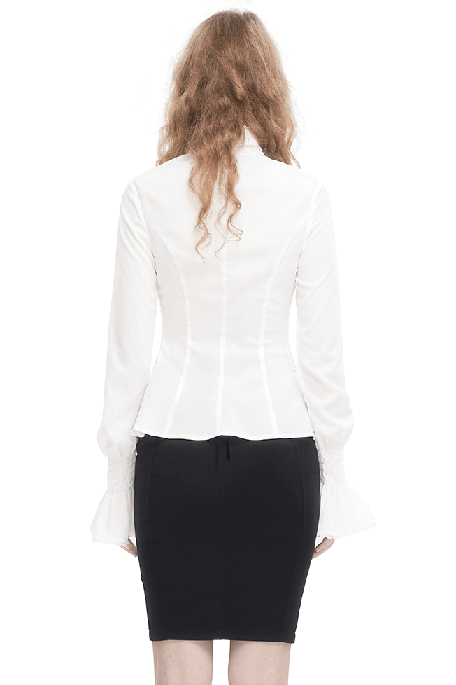 Retro Ruffles Flared Cuff on Sleeves Shirt / Gothic Slim White Blouse