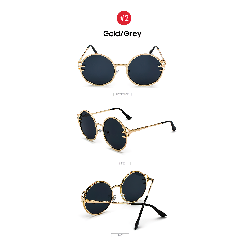 Retro Skull Claw Round Sunglasses For Women / Gothic Style Metal Frame Shades Sunglasses
