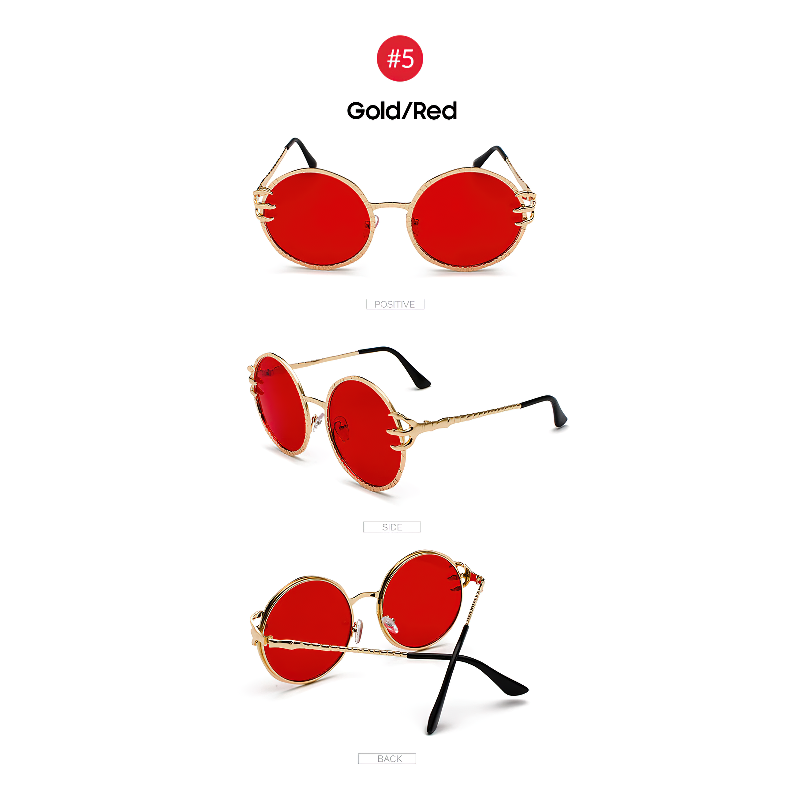 Retro Skull Claw Round Sunglasses For Women / Gothic Style Metal Frame Shades Sunglasses