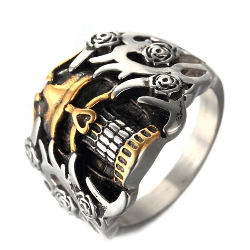 Retro Skull Double Color Ring / Punk Rock Mens Cool Rings / Alternative Fashion Jewelry