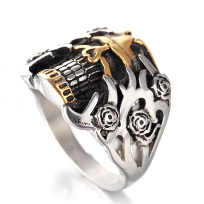 Retro Skull Double Color Ring / Punk Rock Mens Cool Rings / Alternative Fashion Jewelry