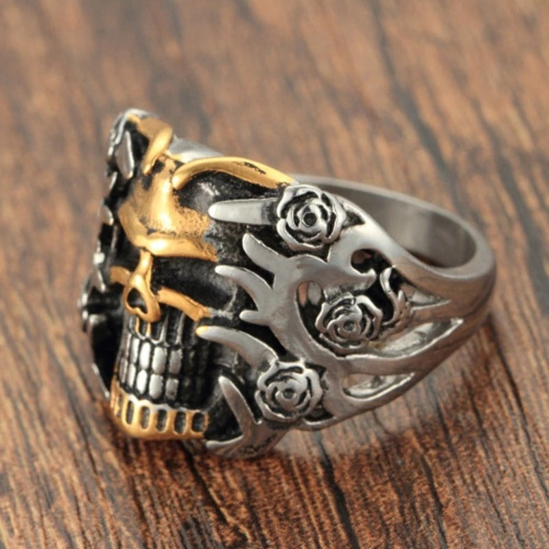 Retro Skull Double Color Ring / Punk Rock Mens Cool Rings / Alternative Fashion Jewelry