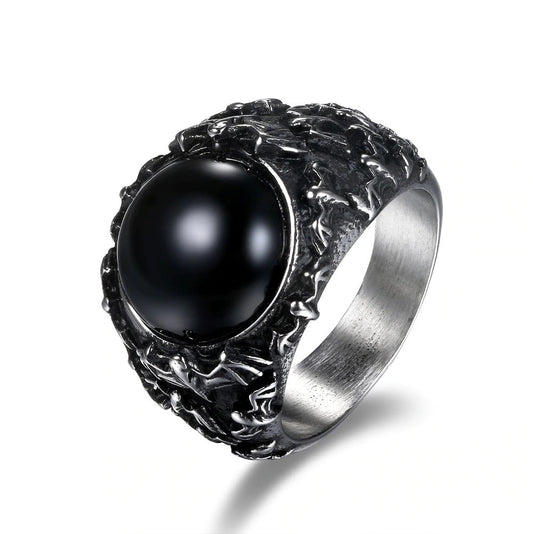 Retro Vintage Gothic Black Stainless Steel Ring With Tiger Eye / Rocker Jewelry