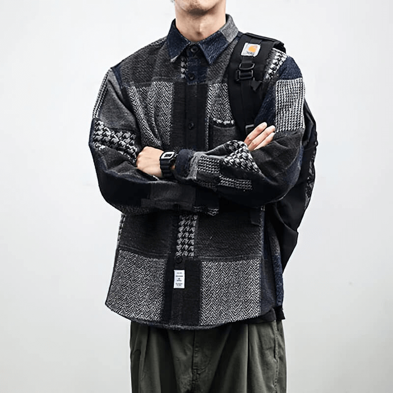 Retro Woolen Stitching Plaid Shirt / Fashion Buttons Thick Shirts / Casual Loose Men's Clothes