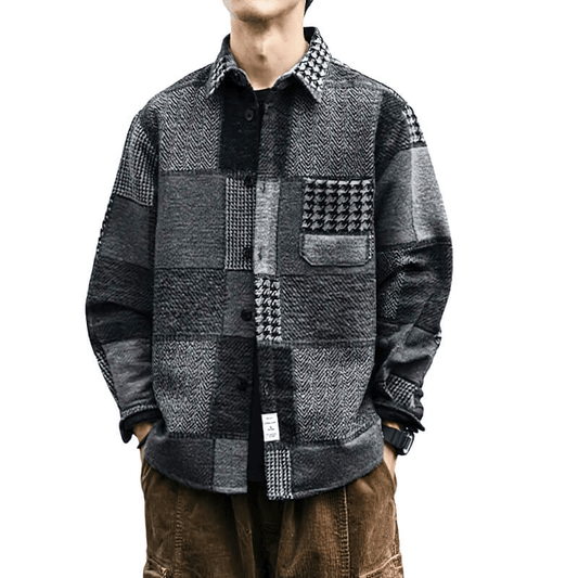 Retro Woolen Stitching Plaid Shirt / Fashion Buttons Thick Shirts / Casual Loose Men's Clothes