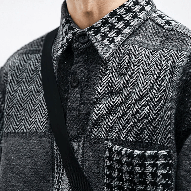 Retro Woolen Stitching Plaid Shirt / Fashion Buttons Thick Shirts / Casual Loose Men's Clothes