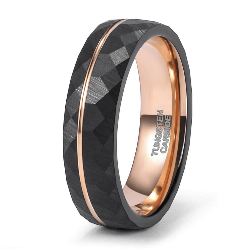Rhombus Patterned Band Ring in Tungsten Steel / Men's and Women's Cool Black Rings