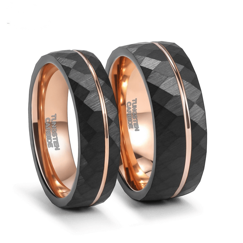 Rhombus Patterned Band Ring in Tungsten Steel / Men's and Women's Cool Black Rings