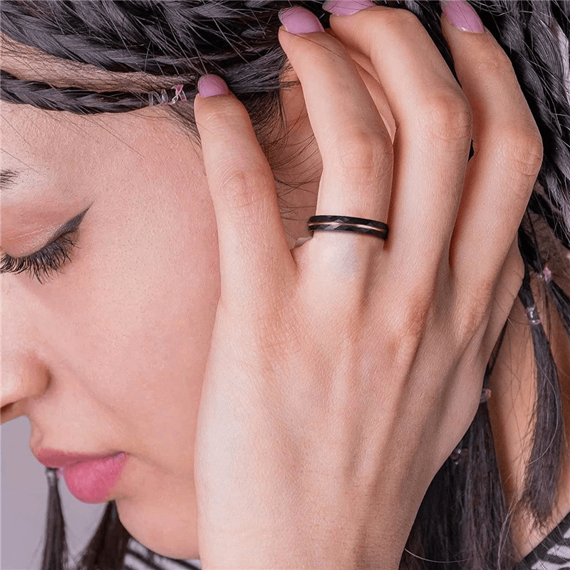 Rhombus Patterned Band Ring in Tungsten Steel / Men's and Women's Cool Black Rings