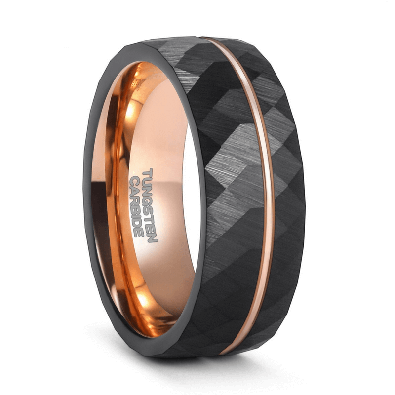 Rhombus Patterned Band Ring in Tungsten Steel / Men's and Women's Cool Black Rings