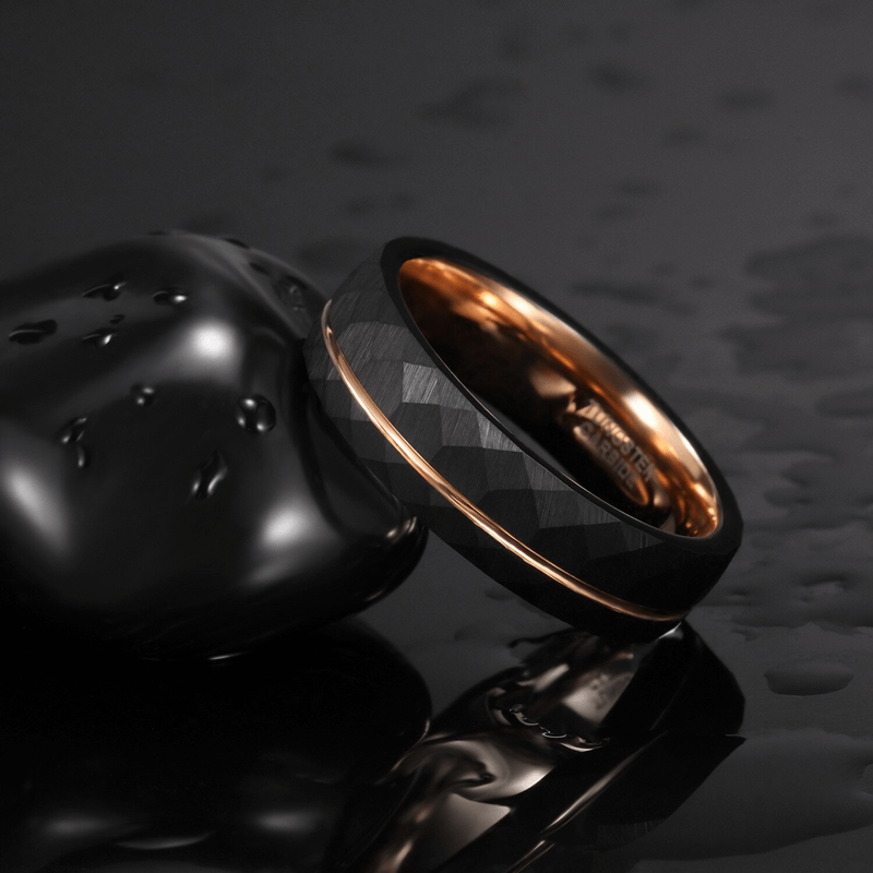 Rhombus Patterned Band Ring in Tungsten Steel / Men's and Women's Cool Black Rings