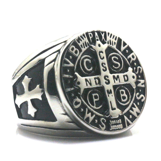Ring With CSPB CSSML NDSMD Symbol / Saint Benedict Of Nursia Ring / Men's And Women's Black Ring