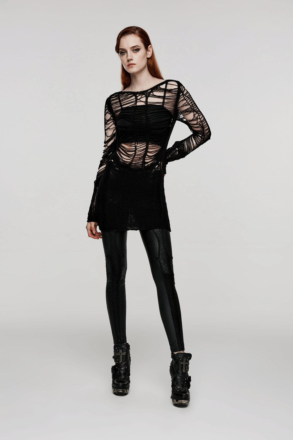 Ripped Black Gothic Punk Long Sleeve Sweater