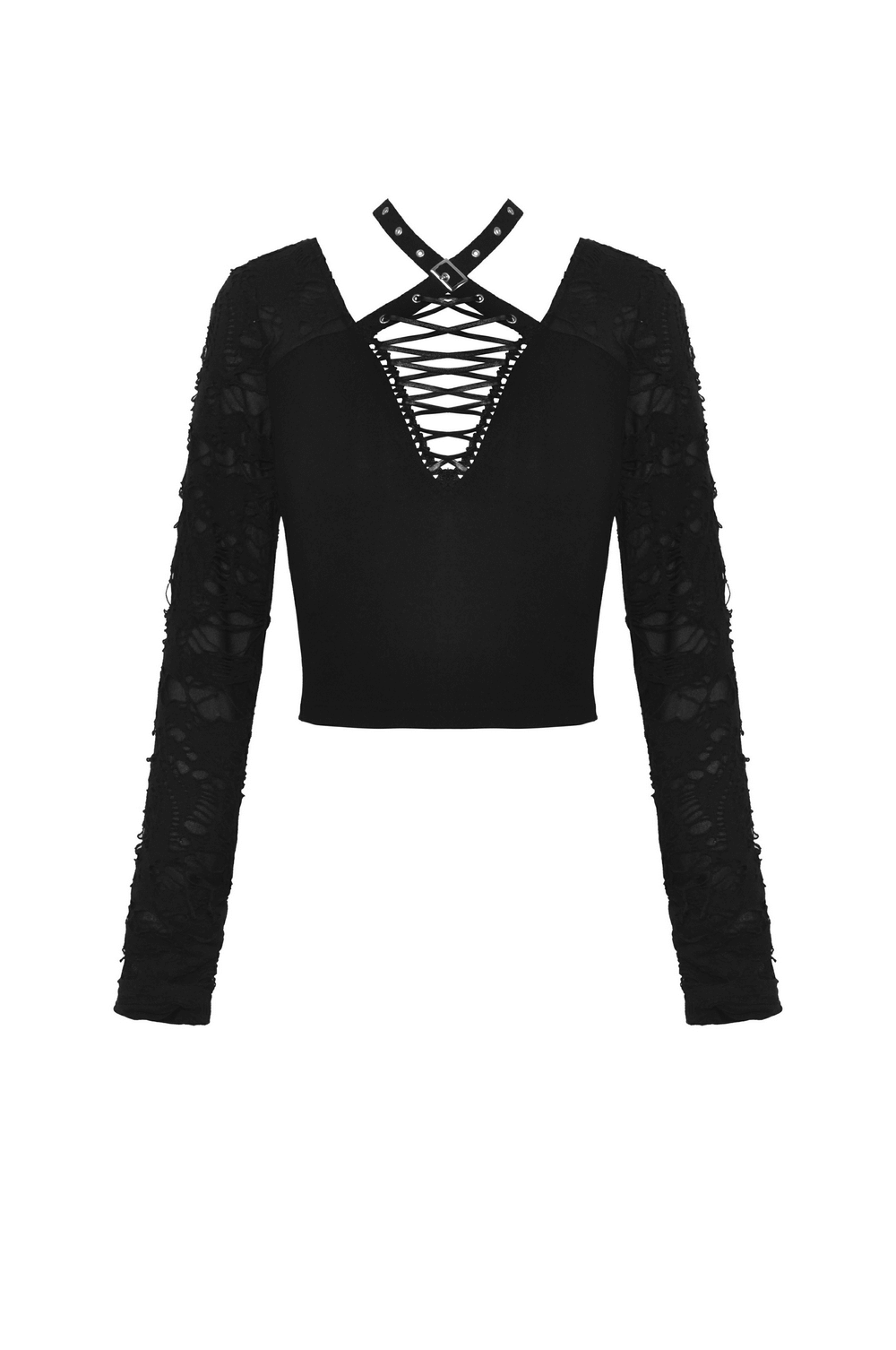 Ripped Long Sleeves Crop Top with Statement Lacing