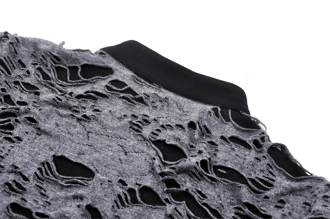 Ripped Mesh Long Sleeved Top with Metal Eyelets