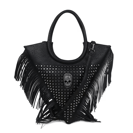 Rivets Skull Crossbody Bag with Tassels / Women's Large Capacity Handbag