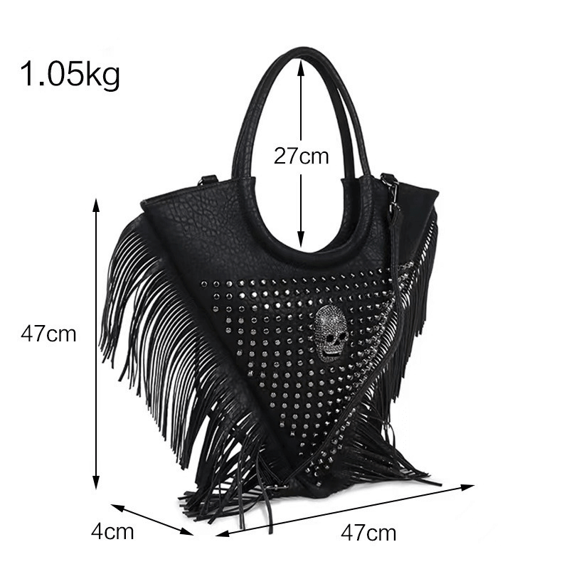 Rivets Skull Crossbody Bag with Tassels / Women's Large Capacity Handbag