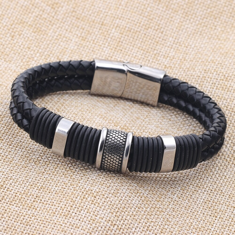 Rock Braid Leather Bracelet / Men's and Women's Vintage Bangle / Stainless Steel Jewel with Toggle