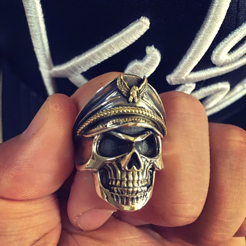 Rock Style Adjustable Ring With Pirate Captain Skull / Unisex 925 Sterling Silver Jewelry