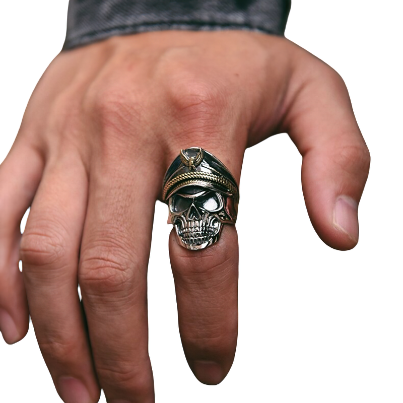Rock Style Adjustable Ring With Pirate Captain Skull / Unisex 925 Sterling Silver Jewelry