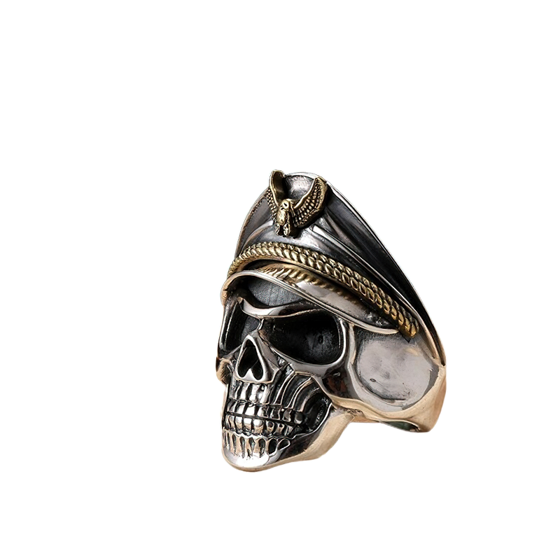 Rock Style Adjustable Ring With Pirate Captain Skull / Unisex 925 Sterling Silver Jewelry