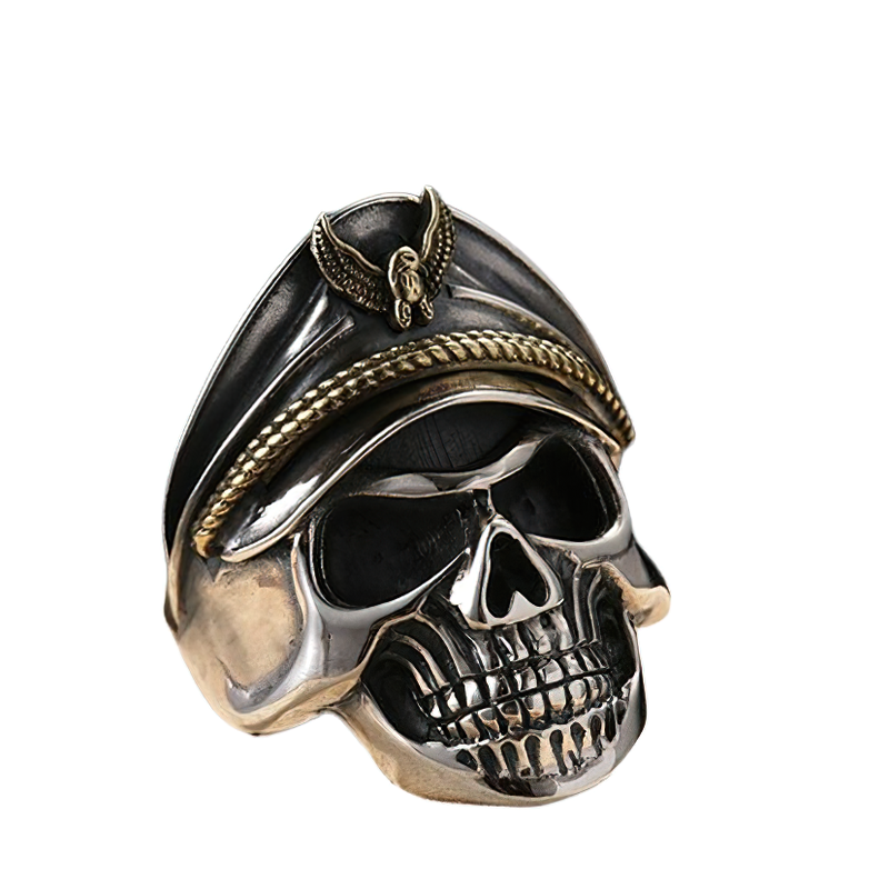 Rock Style Adjustable Ring With Pirate Captain Skull / Unisex 925 Sterling Silver Jewelry
