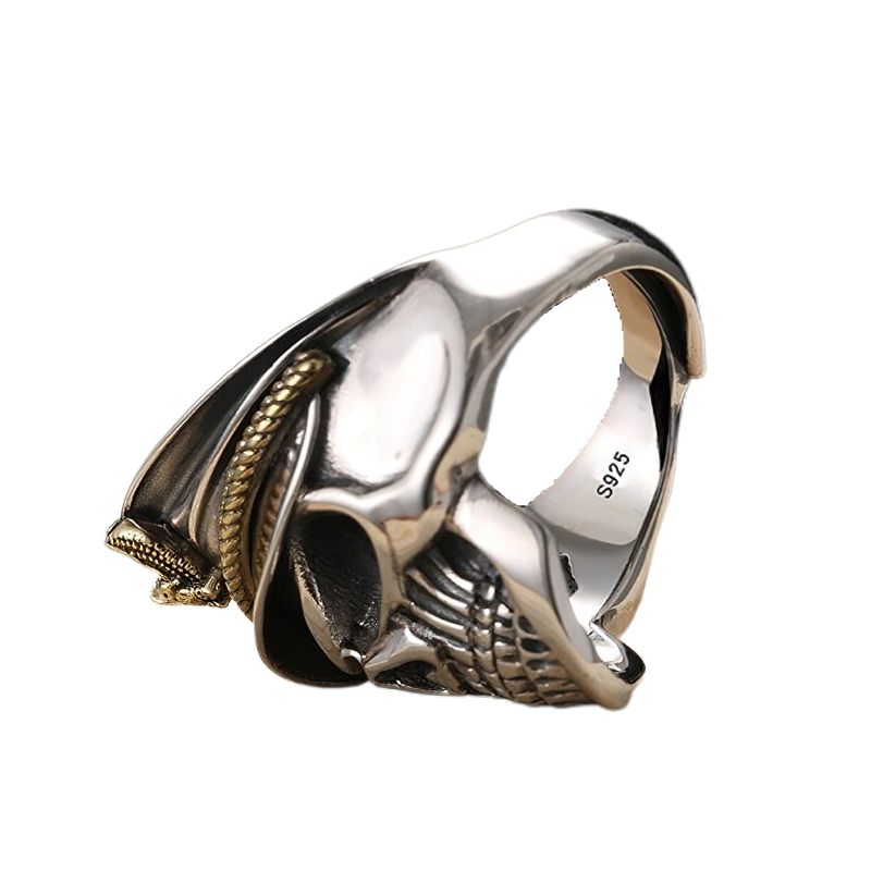Rock Style Adjustable Ring With Pirate Captain Skull / Unisex 925 Sterling Silver Jewelry