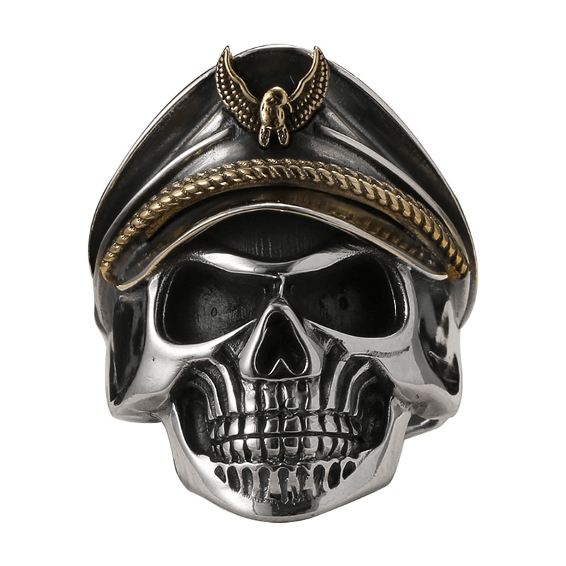 Rock Style Adjustable Ring With Pirate Captain Skull / Unisex 925 Sterling Silver Jewelry