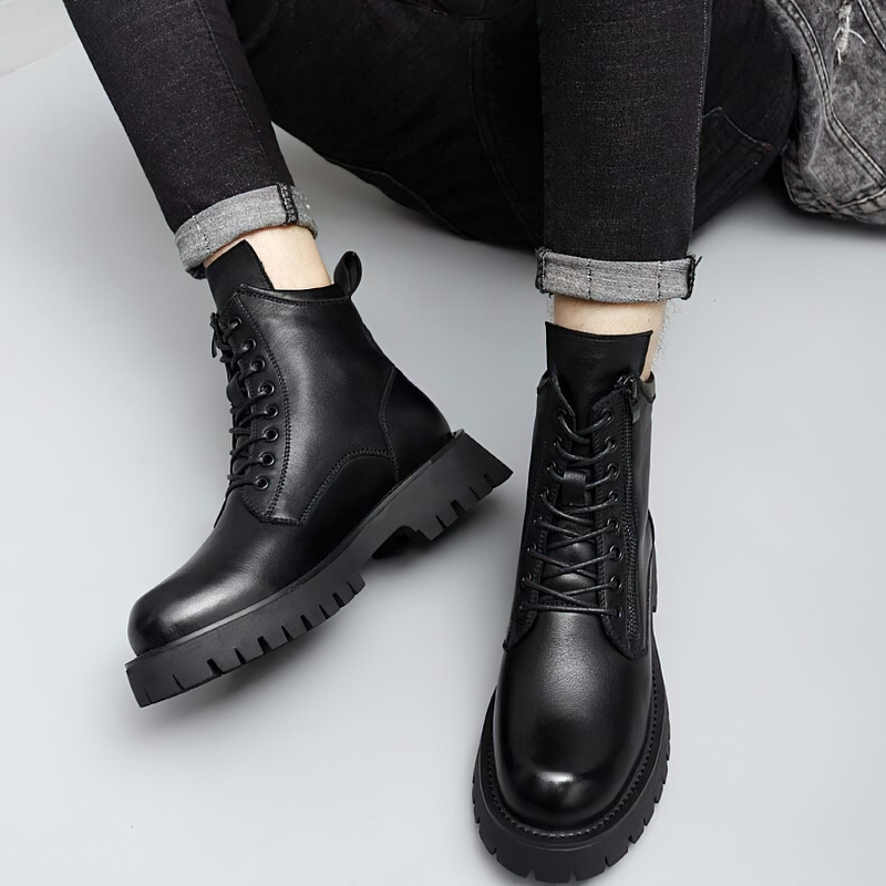 Rock Style Ankle Boots For Men Of Genuine Leather / Casual Male Warm Footwear