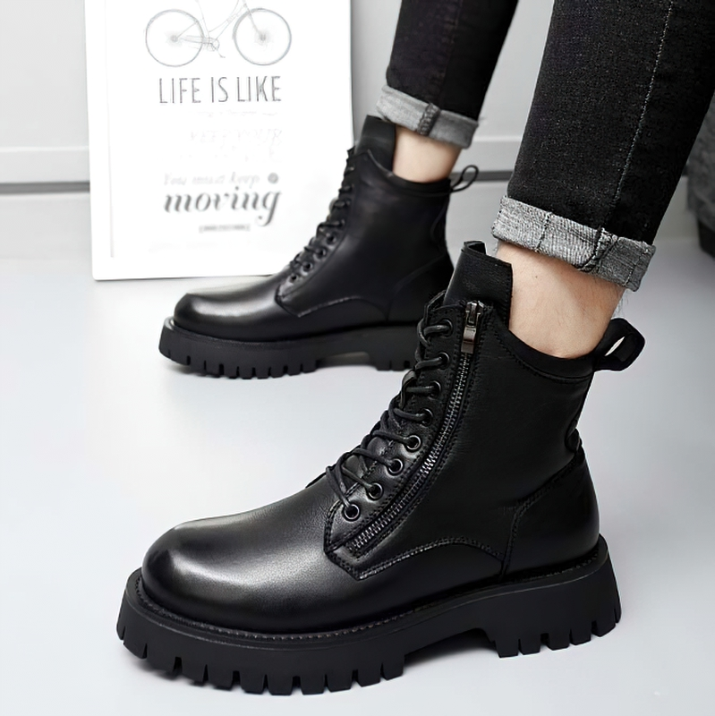Rock Style Ankle Boots For Men Of Genuine Leather / Casual Male Warm Footwear
