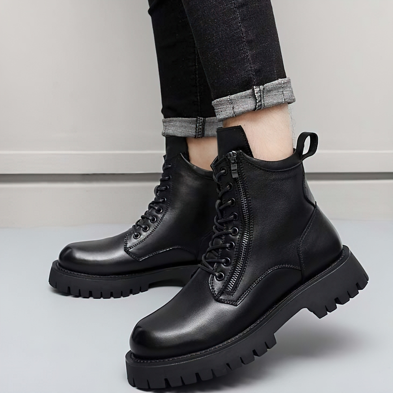 Rock Style Ankle Boots For Men Of Genuine Leather / Casual Male Warm Footwear