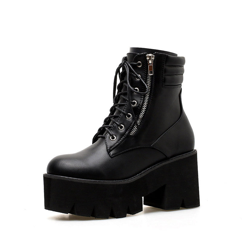 Rock Style Ankle Boots For Women / Chunky Heels Lacing Boots