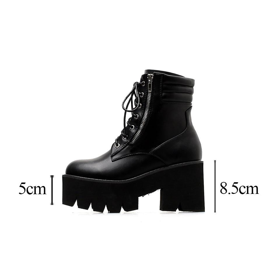 Rock Style Ankle Boots For Women / Chunky Heels Lacing Boots