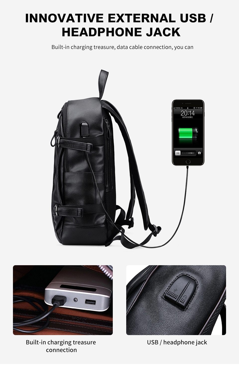 Rock Style Backpacks with External USB Charge
