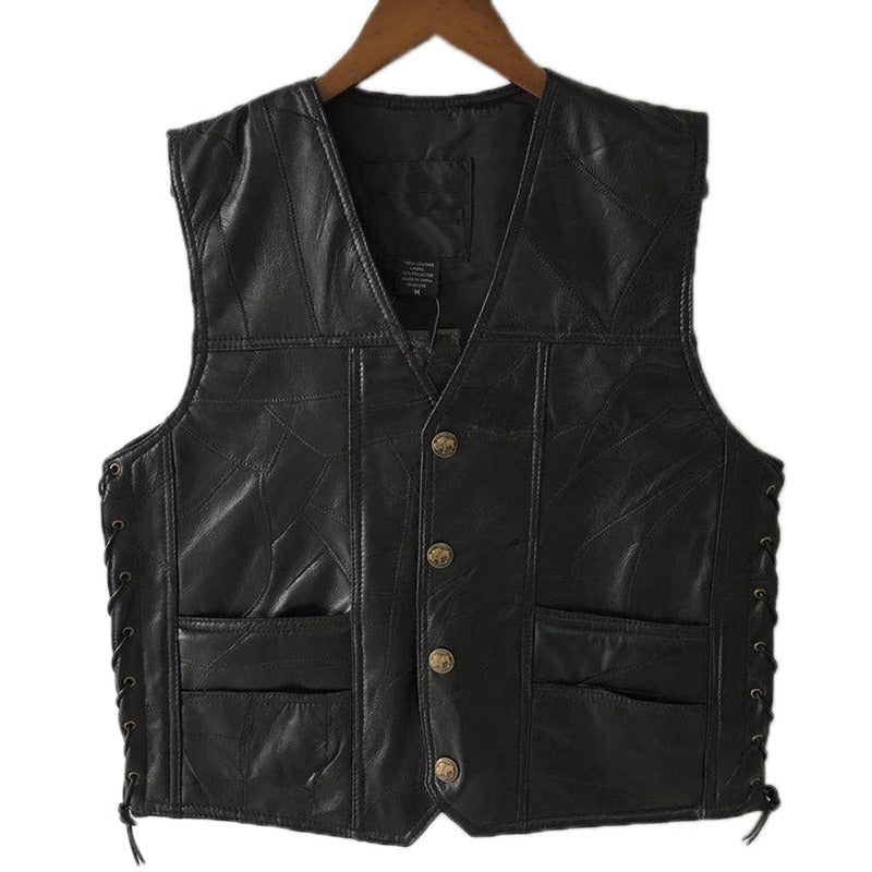 Rock Style Black Leather Vest / Men Sleeveless Jackets / Motorcycle Style Punk Clothing