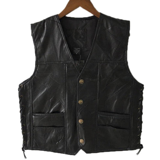 Rock Style Black Leather Vest / Men Sleeveless Jackets / Motorcycle Style Punk Clothing