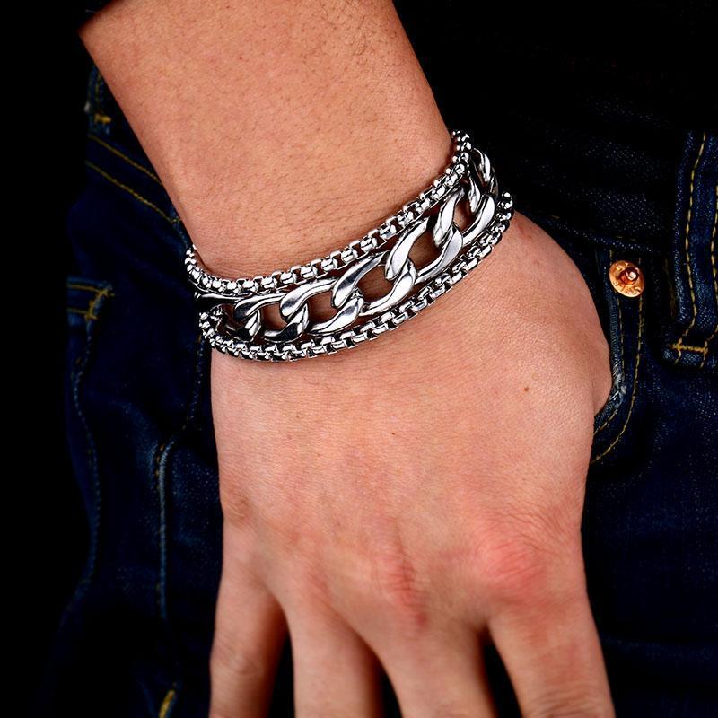 Rock Style Chain Wide Bracelet / Bangle fashion personality stainless steel Jewelry