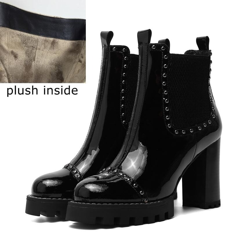 CLEARANCE / Rock Style Genuine Leather Ankle Boots / Round Toe Rivet Boots