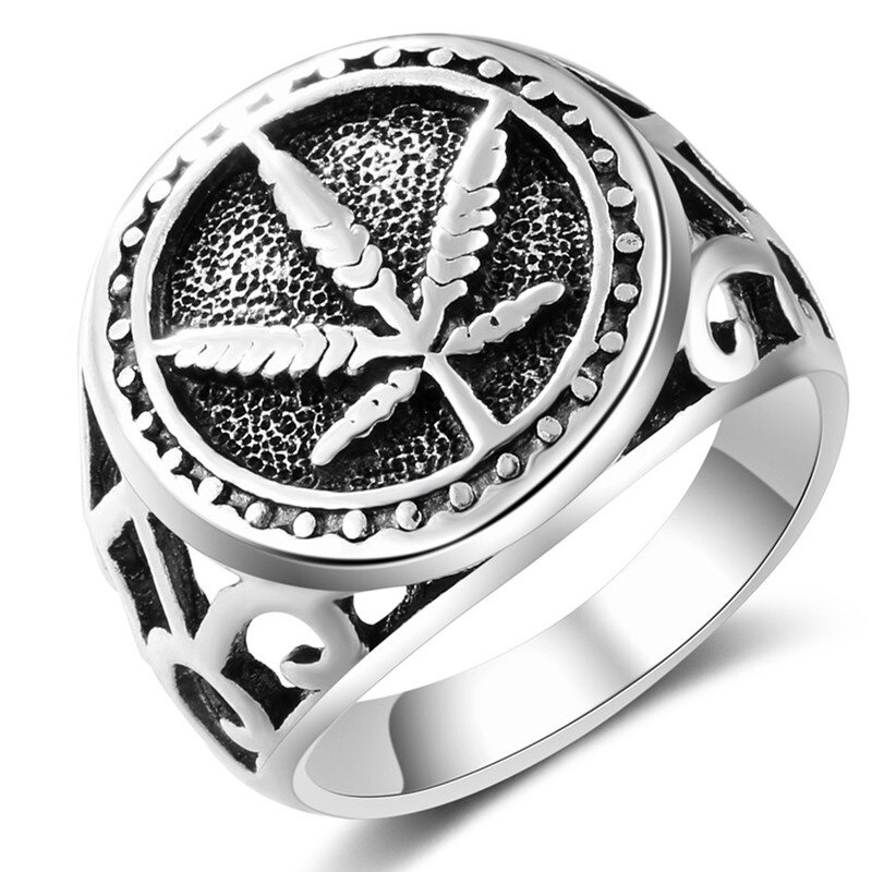 Rock Style Jewelry with Hemp Leaf / Cool Men's Ring / Biker's Jewelry