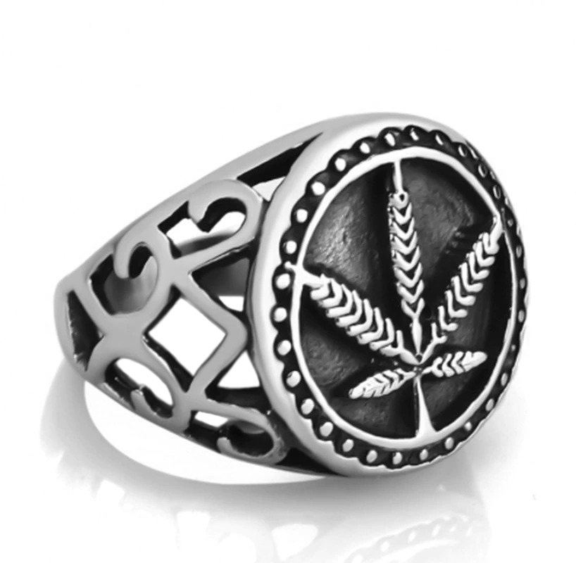 Rock Style Jewelry with Hemp Leaf / Cool Men's Ring / Biker's Jewelry