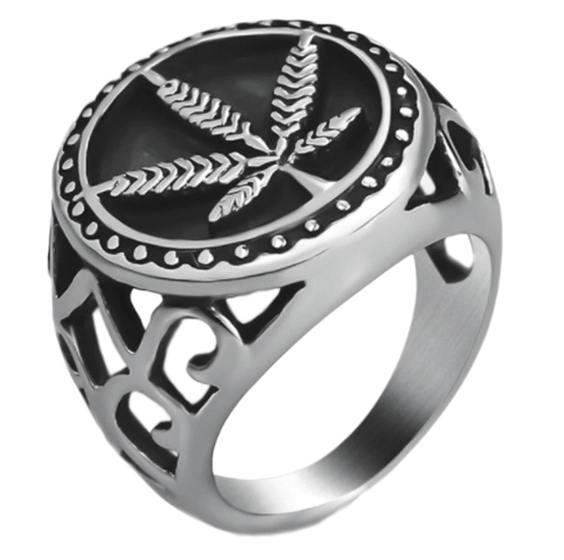 Rock Style Jewelry with Hemp Leaf / Cool Men's Ring / Biker's Jewelry