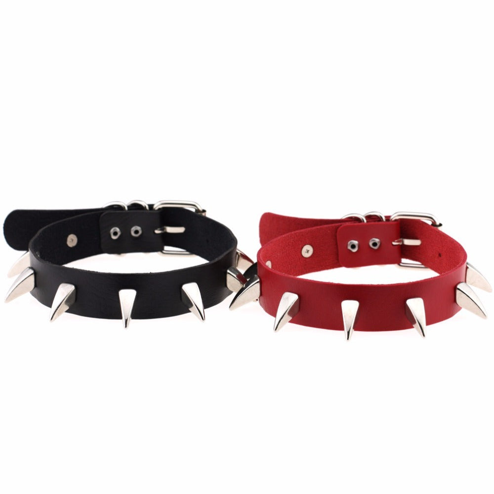 Rock Style Leather Choker Necklace for Men and Women / Rivet Collar Spiked Choker
