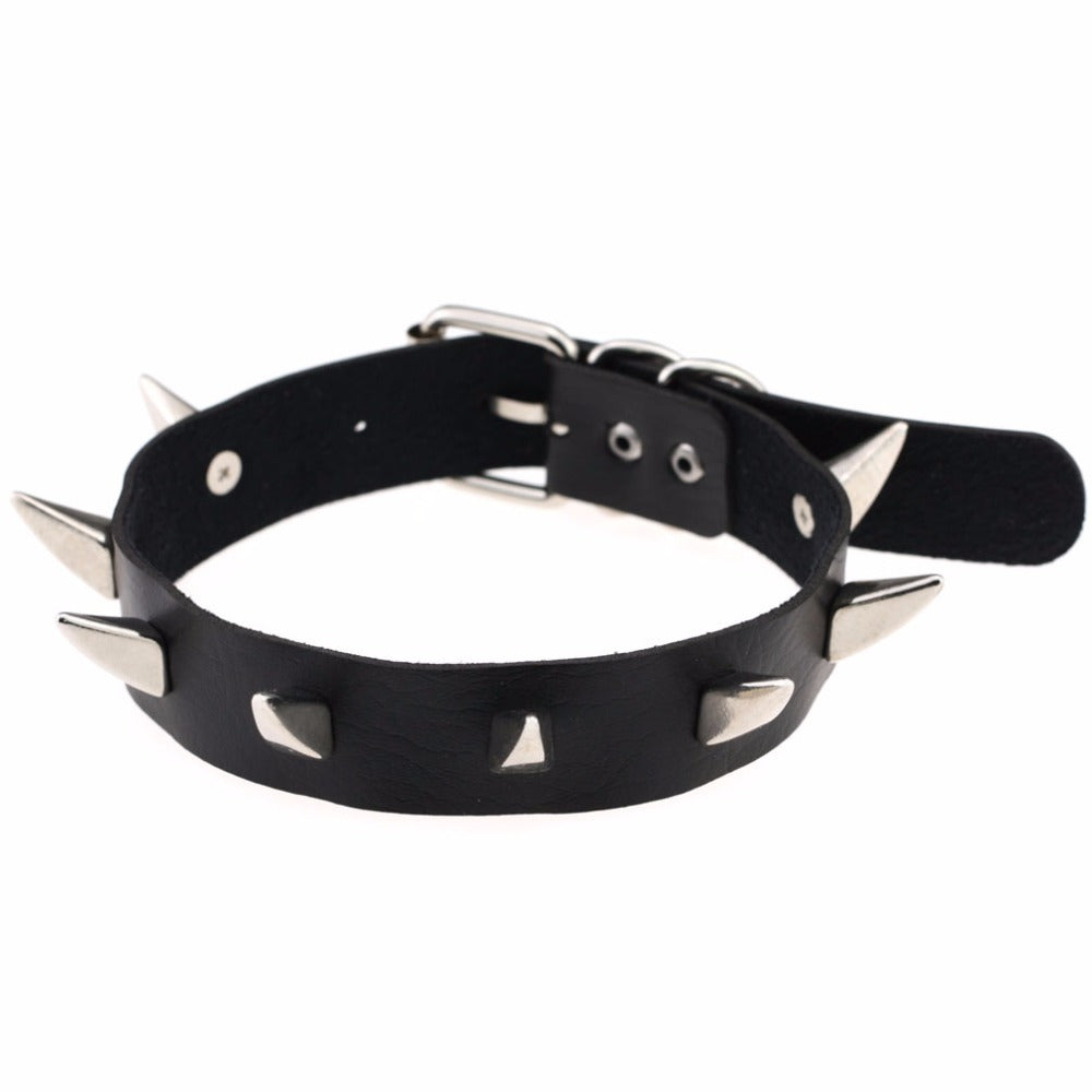 Rock Style Leather Choker Necklace for Men and Women / Rivet Collar Spiked Choker